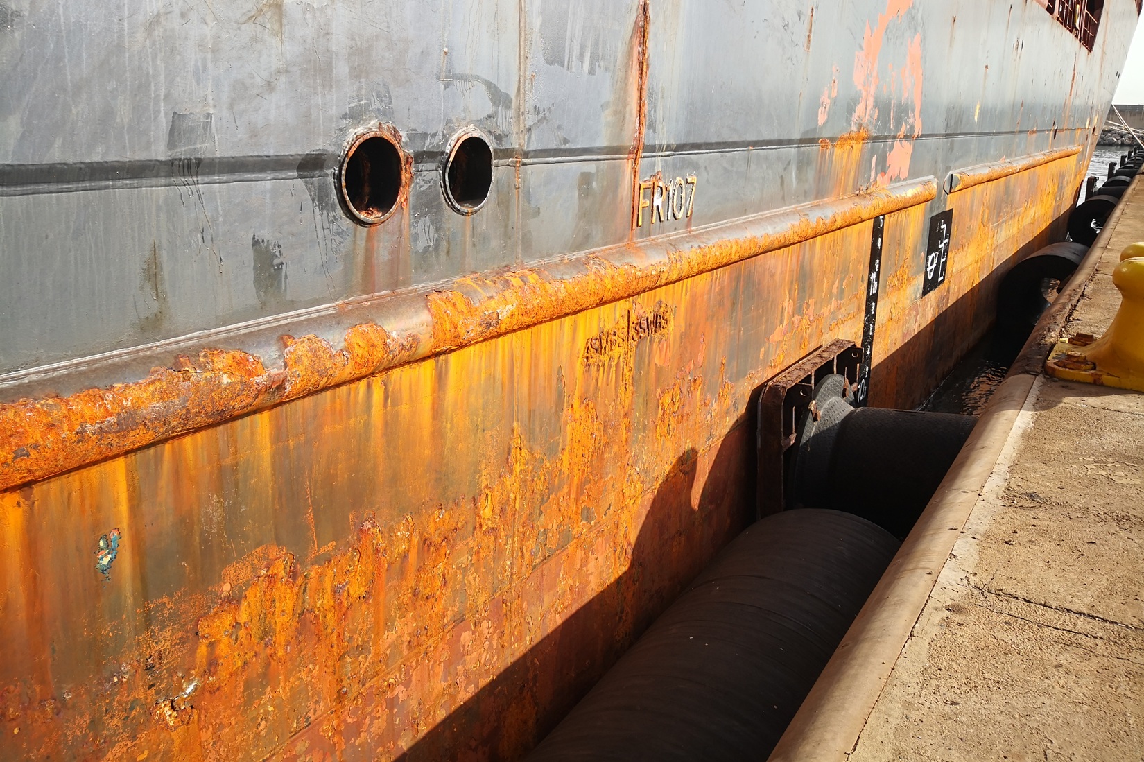 Container ship hull condition assessed during technical inspection