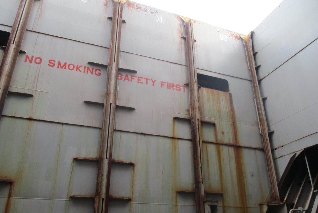 Cargo hold inspected during container ship pre-purchase survey
