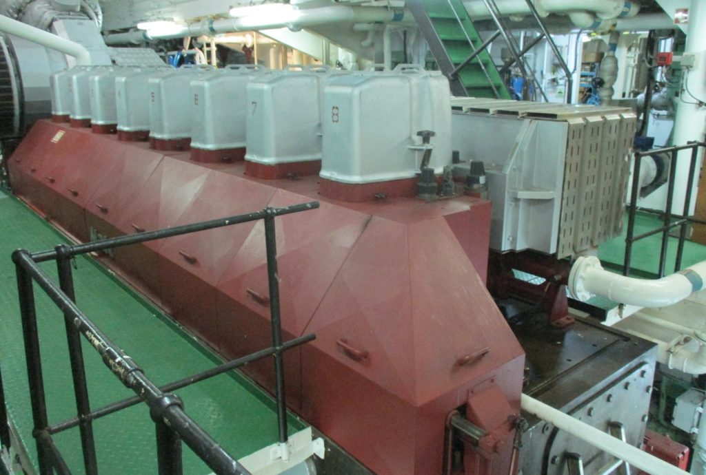Main engine inspected during container ship pre-purchase survey